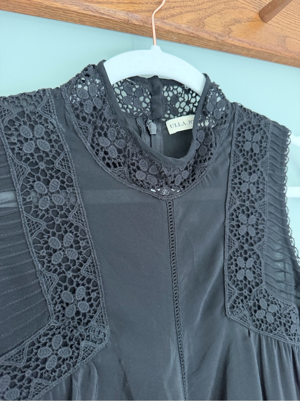 Ulla Johnson "Litsa" 100% Silk Lace High Neck Black Raven Sleeveless Top Blouse - Picture 6 of 17